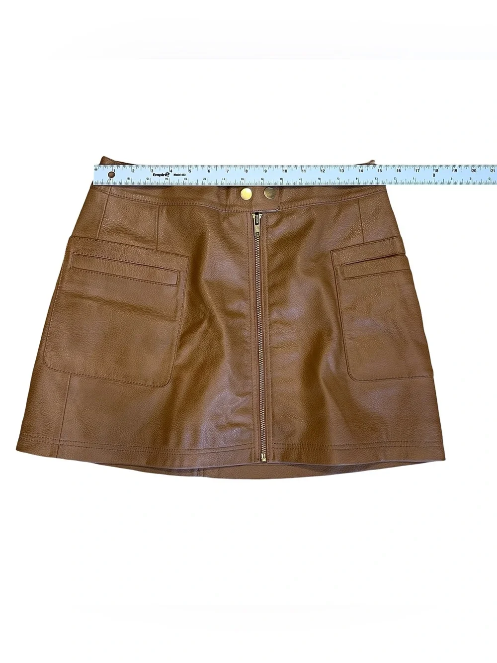 Free People Women’s Sz 8 Tan Faux Leather Mini Skirt Copper A-Line